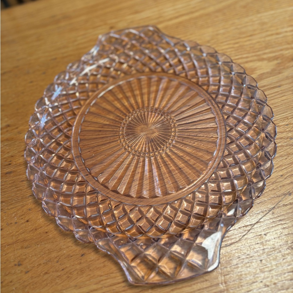 Anchor Hocking Pink Depression Glass Cake Plate